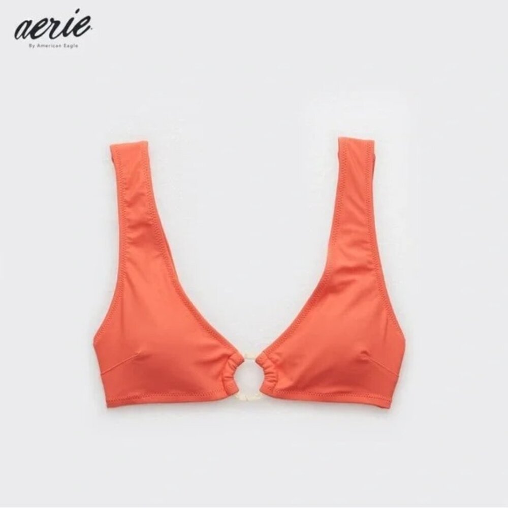 NWT Aerie Coral Scoop Peach and Cream O-Ring Bikini Top Size XS